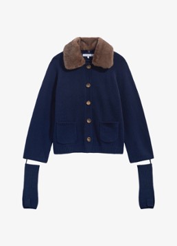 Gerard Darel Dames Rhiza vest van kasjmier met kraag en vingerloze handschoenen in de kleur Blauw