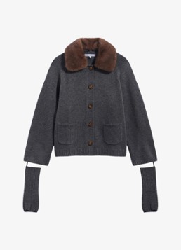 Gerard Darel Dames Rhiza vest van kasjmier met kraag en vingerloze handschoenen in de kleur Grijsmele