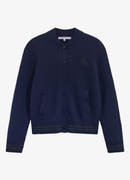 Gerard Darel Dames Rea fijngebreid vest van wol met borduring in de kleur Blauw