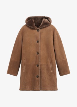 Gerard Darel Dames Flora reversible lammy coat van leer met capuchon in de kleur Lichtbruin