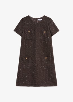 Gerard Darel Dames Cary mini jurk in wolblend met tweed-look in de kleur Bruin