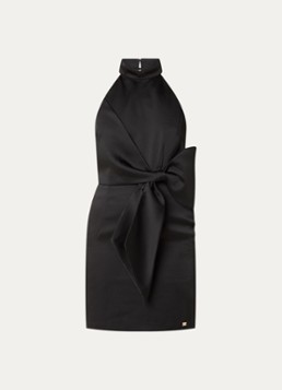NIKKIE Dames Omahah mini jurk van satijn met strikdetail in de kleur Zwart
