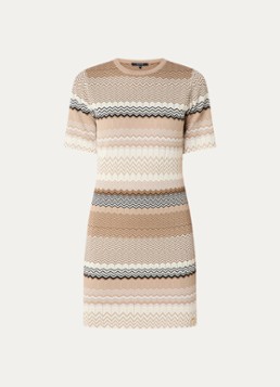 NIKKIE Dames Pilazio fijngebreide mini jurk met grafische print in de kleur Zand