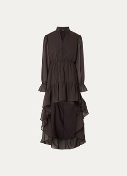 NIKKIE Dames Aylin mini blousejurk met volant en v-hals in de kleur Chocoladebruin