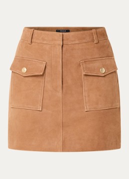 NIKKIE Dames Paramari mini rok van geitenleer met opgestikte zakken in de kleur Bruin