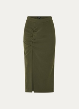 NIKKIE Dames Amine midi kokerrok met split en plooidetail in de kleur Bronsgroen