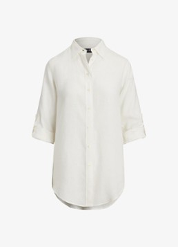 Ralph Lauren Dames Relaxed fit linnen overhemd in de kleur White / wit