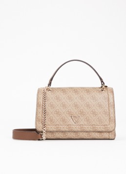 GUESS Dames Noelle schoudertas met logoprint in de kleur Beige, maat: OZ
