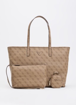 GUESS Dames Power Play Large shopper met logoprint en uitneembare etui in de kleur Beige, maat: OZ