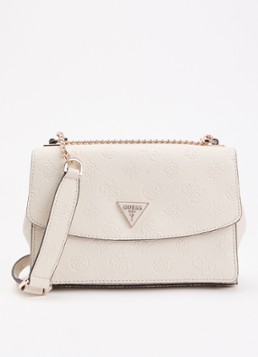 GUESS Dames Cresidia II schoudertas met logoprint in de kleur Gebroken wit, maat: 1SZ