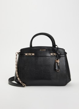 GUESS Dames Melinda handtas met crocostructuur en afneembare schouderriem in de kleur Zwart, maat: 1SZ