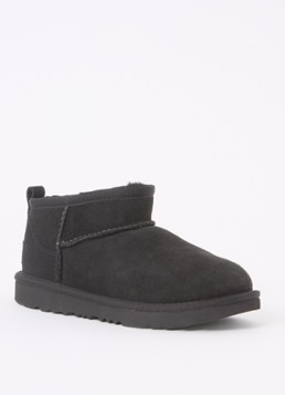 UGG Meisjes Classic Ultra Mini enkellaarsje van suède in de kleur Zwart, maat: 32.5