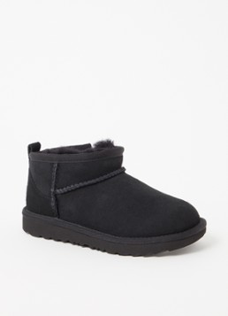 UGG Meisjes Classic Ultra Mini enkellaarsje van suède in de kleur Zwart, maat: 28.5