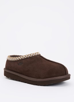 UGG Meisjes Tasman instapper van suède met schapenwol in de kleur Donkerbruin, maat: 26