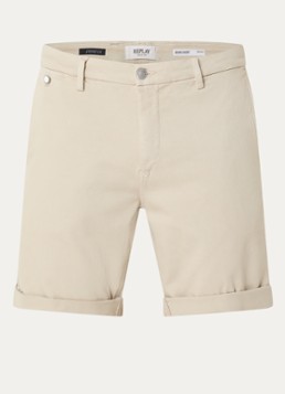 Replay Heren Benni straight fit korte chino met steekzakken in de kleur Creme, maat: 32
