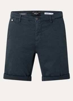Replay Heren Benni straight fit korte chino met steekzakken in de kleur Donkerblauw, maat: 32