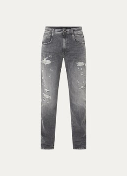 Replay Heren Anbass slim fit jeans met destroyed afwerking in de kleur Grijs, maat: W30/L32