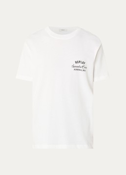 Replay Heren T-shirt met logo- en backprint in de kleur Gebroken wit, maat: XL