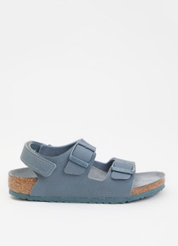 Birkenstock Jongens Narrow Fit Milano slipper van leer in de kleur Blauwgrijs, maat: 26