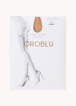 Oroblu Dames Geo Up hold-ups in 8 denier in de kleur Beige, maat: S