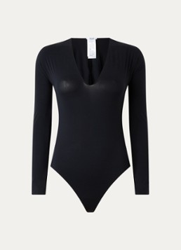 Wolford Dames Semi-transparante body met V-hals in de kleur Zwart