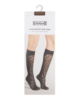 Wolford Rosebloom kniekousen met opengewerkt dessin in de kleur Zand