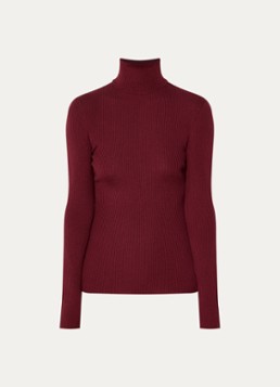 Wolford Dames Merino ribgebreide trui van wol met col in de kleur Donkerrood