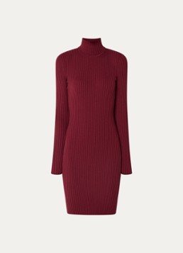 Wolford Dames Merino ribgebreide mini trui-jurk in wolblend in de kleur Bordeauxrood