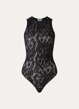 Wolford Dames Infinite Rose stringbody met opengewerkt dessin in de kleur Zwart