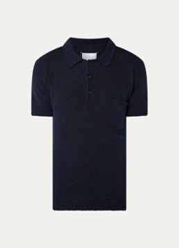 Maison Margiela Heren Grofgebreide polo in wolblend met opgestikte zak in de kleur Donkerblauw, maat: M