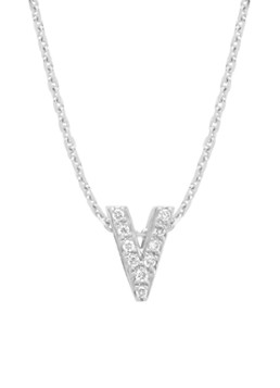 Diamond Point Dames Witgouden hanger V, 0.04 ct diamant, Alphabet in de kleur Witgoud