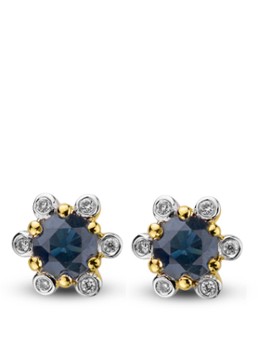 Diamond Point Dames Geelgouden oorsieraden, 0.60 ct blauwe saffier, Empress in de kleur Blauw
