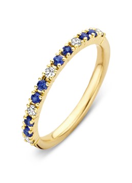 Diamond Point Dames Geelgouden ring 0.22 ct blauwe saffier Ensemble in de kleur Goud