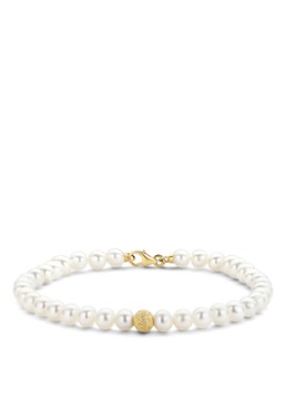 Diamond Point Dames Geelgouden armband witte zoetwaterparel Rivièra in de kleur Wit