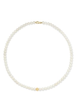 Diamond Point Dames Geelgouden collier witte zoetwaterparel Rivièra in de kleur Wit