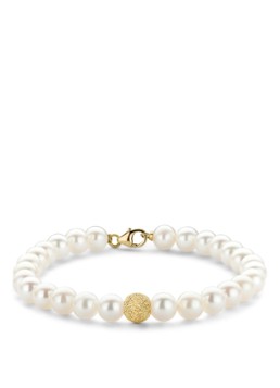 Diamond Point Dames Geelgouden armband witte zoetwaterparel Rivièra in de kleur Wit