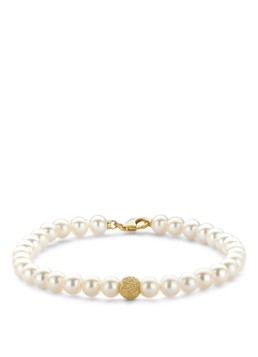 Diamond Point Dames Geelgouden armband witte zoetwaterparel Rivièra in de kleur Wit