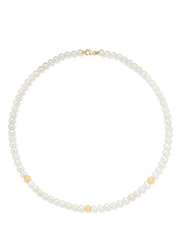 Diamond Point Dames Geelgouden collier witte zoetwaterparel Rivièra in de kleur Wit