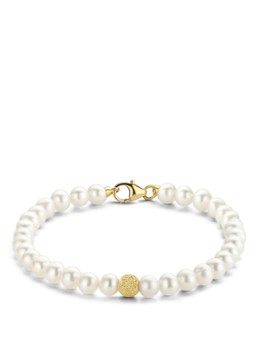 Diamond Point Dames Geelgouden armband witte zoetwaterparel Rivièra in de kleur Wit
