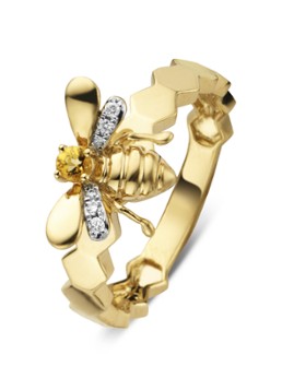 Diamond Point Dames Gouden ring 0.06 ct citrien Queen Bee in de kleur Goud