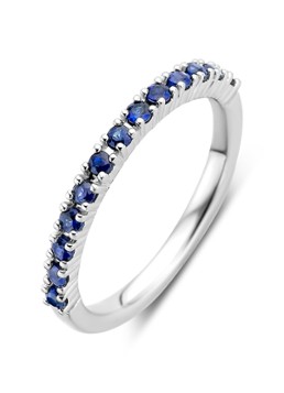 Diamond Point Dames Witgouden ring, 0.37 ct blauwe saffier, Ensemble in de kleur Blauw