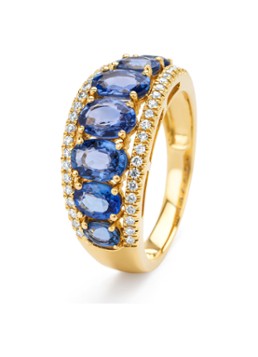 Diamond Point Dames Geelgouden ring, 3.05 ct blauwe saffier, Eden in de kleur Geelgoud