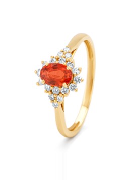 Diamond Point Dames Geelgouden ring, 0.60 ct oranje saffier, Eden in de kleur Geelgoud