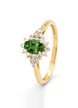 Diamond Point Dames Geelgouden ring, 0.60 ct groene saffier, Eden in de kleur Geelgoud