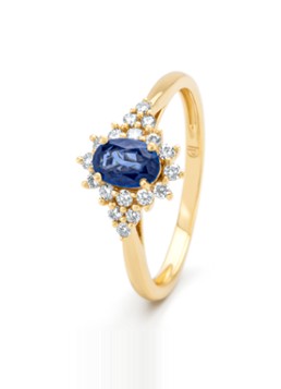 Diamond Point Dames Geelgouden ring, 0.60 ct blauwe saffier, Eden in de kleur Geelgoud