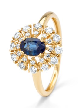 Diamond Point Dames Geelgouden ring, 0.64 ct blauwe saffier, Majestic in de kleur Geelgoud