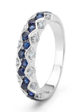 Diamond Point Dames Witgouden ring, 0.79 ct blauwe saffier, Majestic in de kleur Witgoud
