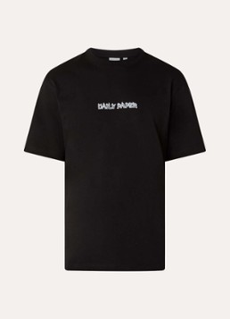 Daily Paper Heren Burned Shield T-shirt met logo- en backprint in de kleur Zwart, maat: L