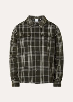 Daily Paper Heren Chinelle overshirt met ruitdessin en klepzakken in de kleur Bronsgroen, maat: XS