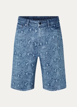 Daily Paper Heren Straight leg korte broek van denim met slangenprint in de kleur Indigo, maat: XS